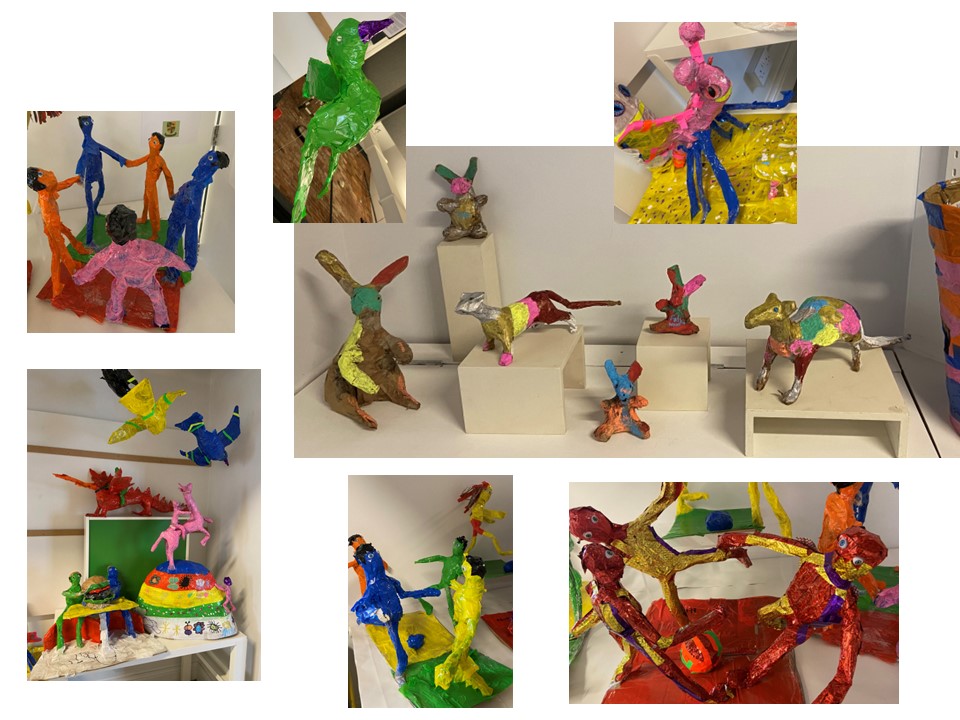 social media posts showing large colourful sculptures created for Brand New World project