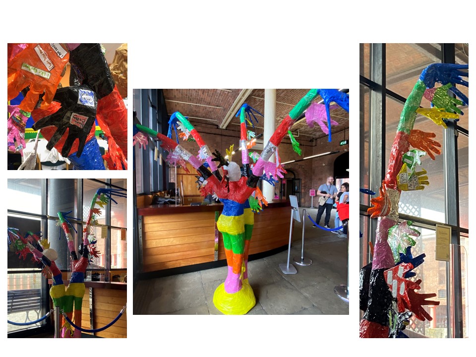 social media posts showing large colourful sculptures created for Brand New World project